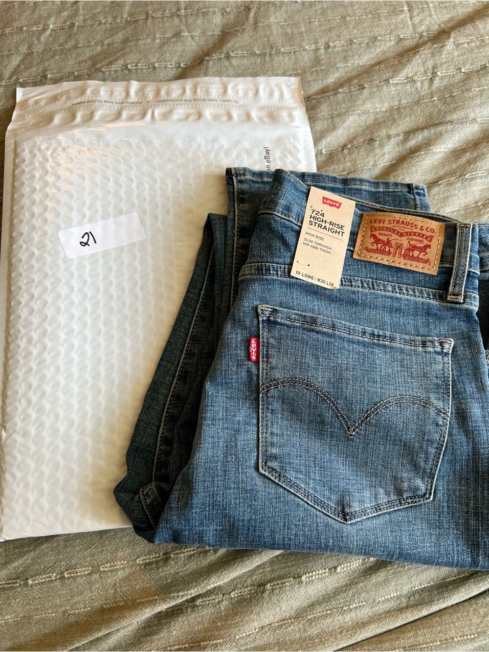 Levi's Blue High-Rise Straight Jeans with Red Tab
